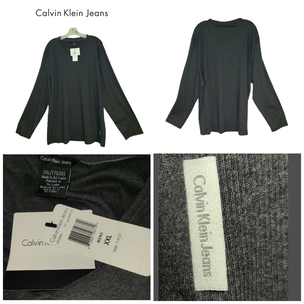 CALVIN KLEIN MENS GUNMETAL HEATHER V-NECK SHIRT